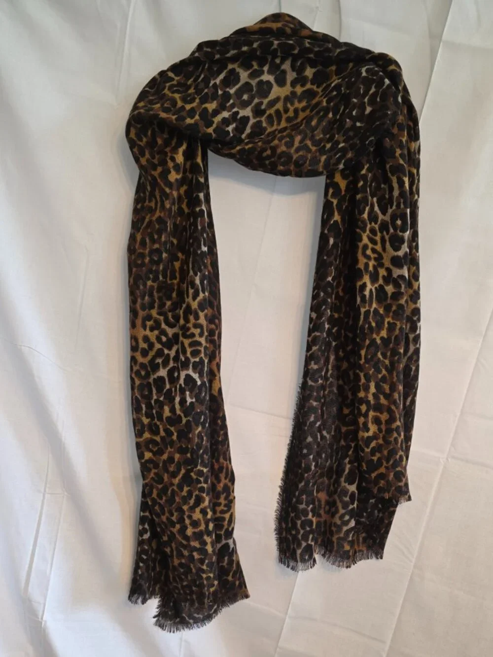 Leopard Wrap Scarf Shawl Stole Animal Print Oversized Eyelash Fringe Edges Glam